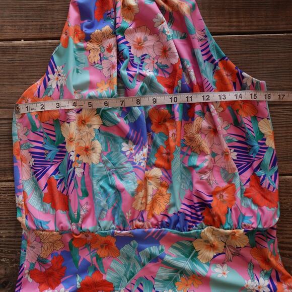 Boston Proper Shirt Womens Small Pink Tropical Floral Mock Neck Halter Top - Picture 6 of 7